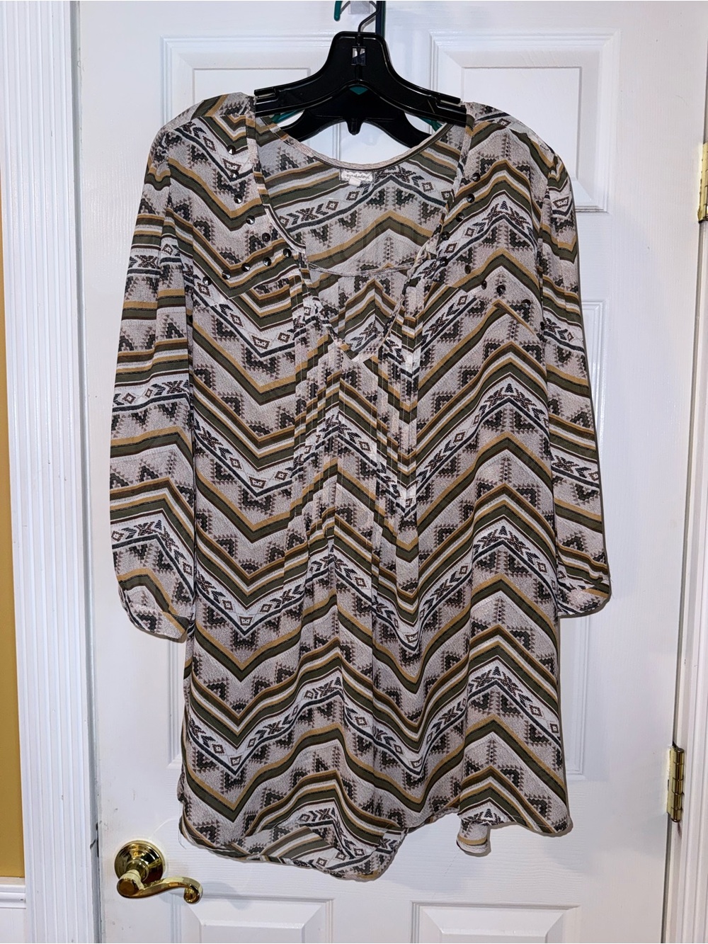 Eyeshadow Olive and Mustard Geometric Tunic Top